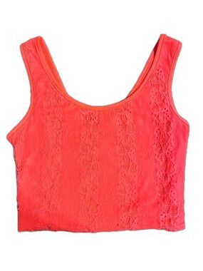 Neon Pink Orange Lace Crop Top